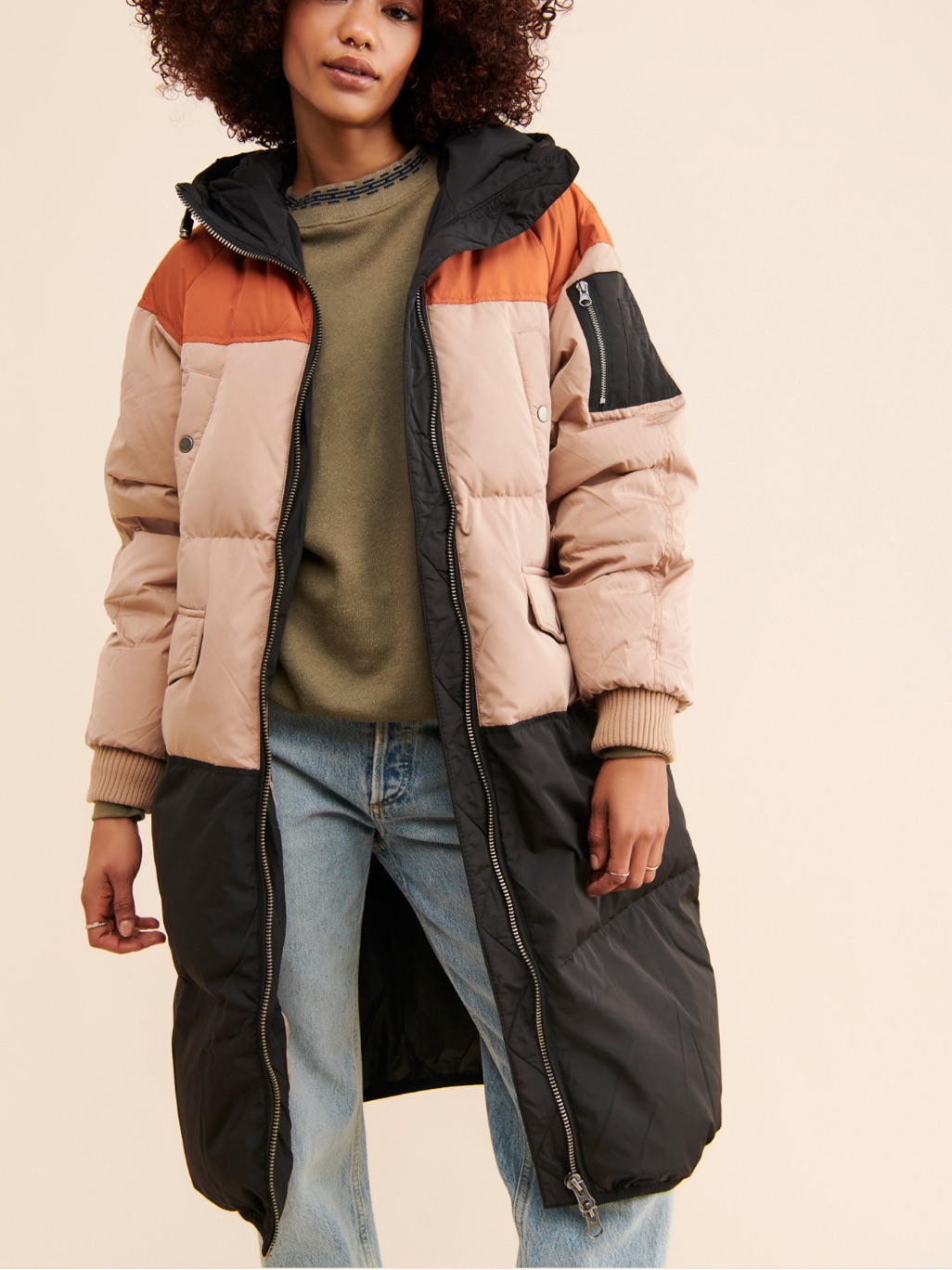 Oversized Color Block Puffer Coat Nuuly Small